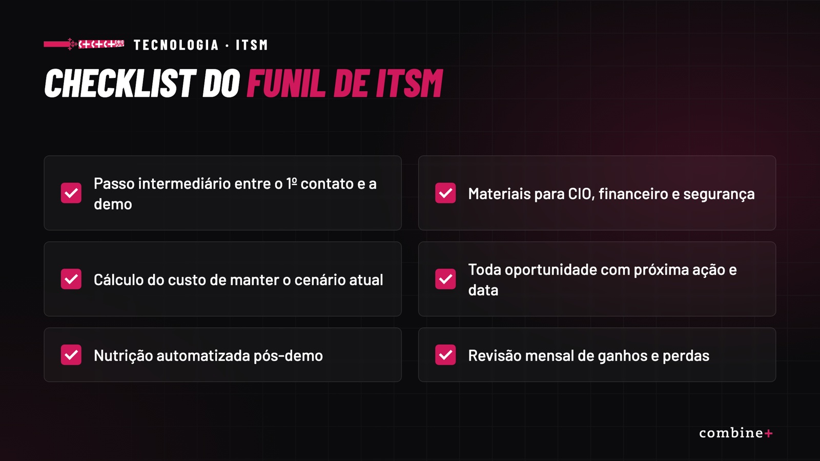 Checklist do funil de vendas de ITSM