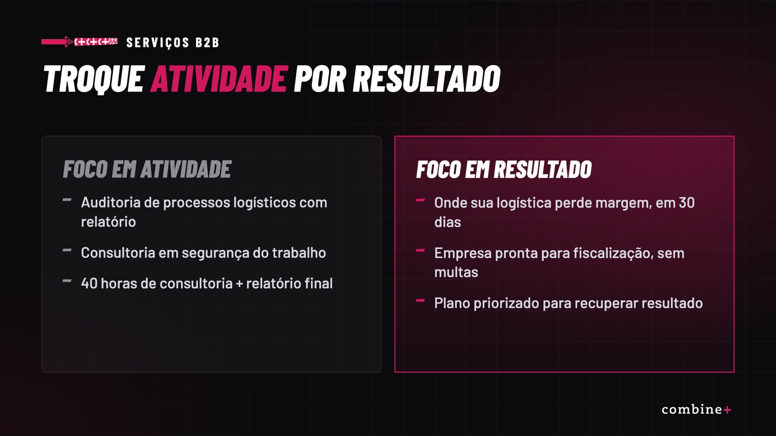 Comparação entre proposta com foco em atividade e com foco em resultado